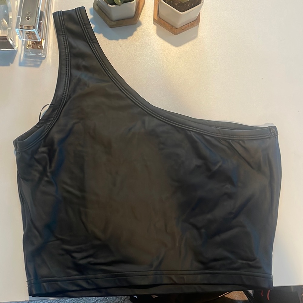 Shein pleather one shoulder top
